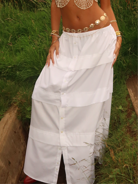 layered shirt maxi skirt